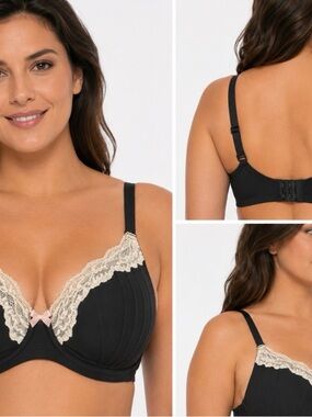 Adore Me Black Bra with Cream Lace Trim